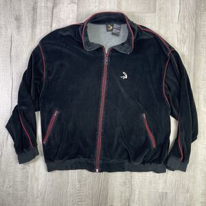Vtg SHAQ Shaquille O'Neil Velour Full Zip Track Jacket Black Red Beige Large O